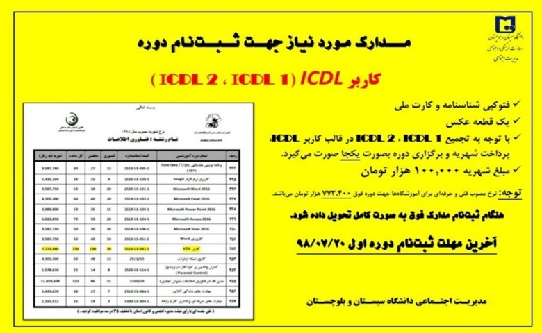 برگزاری دوره‌ی آموزشی مهارت‌های هفت‌گانه ICDL 