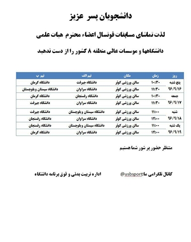 مسابقات فوتسال اعضاء محترم هیات علمی دانشگاه ها و موسسات عالی منطقه 8 کشور 