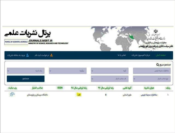 کسب رتبه الف مجله مخاطرات محیط طبیعی در ارزیابی جدید(سال98) وزارت علوم تحقیقات و فناوری